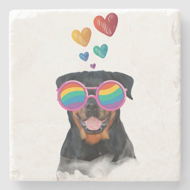 Rottweiler Hund med Hearts Valentine Day Stenunderlägg (Framsidan)