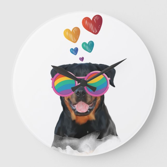Rottweiler Hund med Hearts Valentine Day Stor Klocka (Framsida)