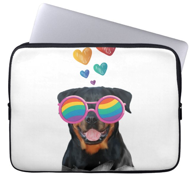 Rottweiler Hund med Hjärtan Alla Hjärtans Dag Laptop Fodral (Framsidan)