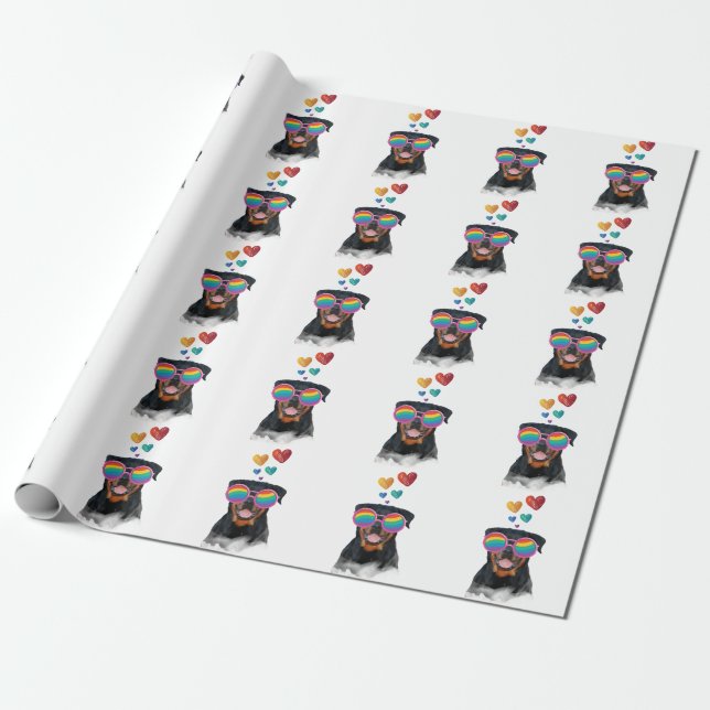 Rottweiler Hund med Hjärtan Alla Hjärtans Dag Presentpapper (Utrullad)