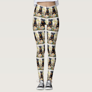 Rottweiler Hund med Påskägg Semester Leggings