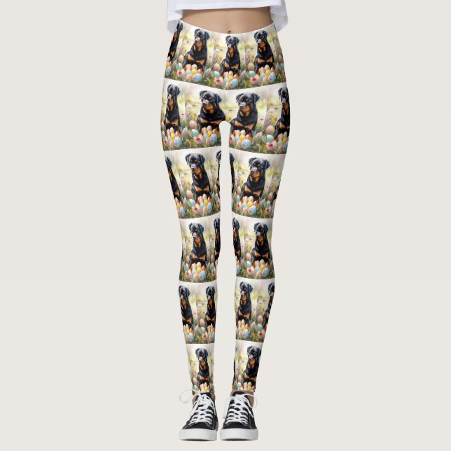 Rottweiler Hund med Påskägg Semester  Leggings (Framsida)