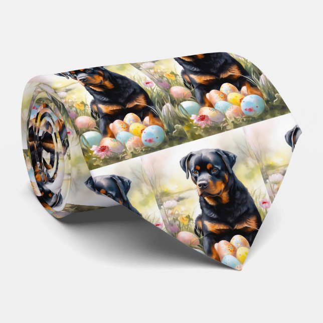 Rottweiler Hund med Påskägg Semester Slips (Rullad)