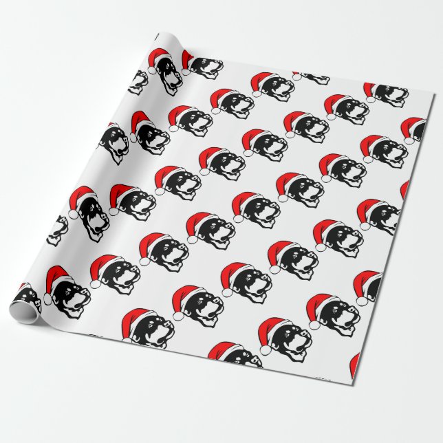 Rottweiler Hund med Red jultomten Hat Presentpapper (Utrullad)