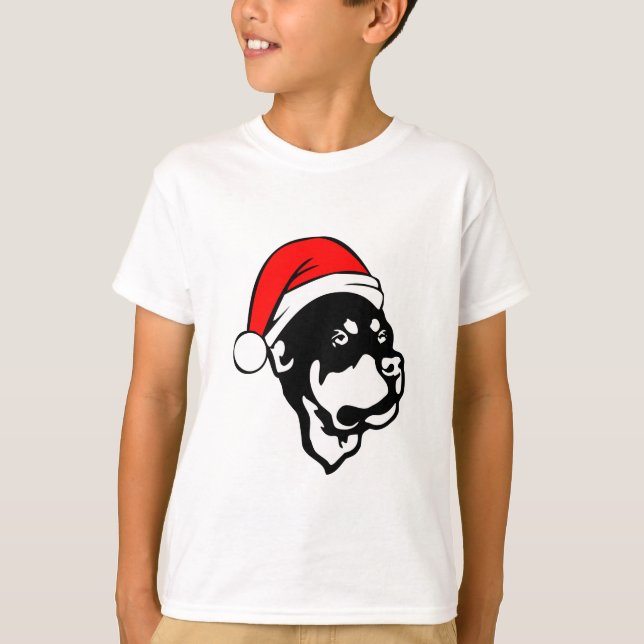 Rottweiler Hund med Red jultomten Hat Tee (Framsida)