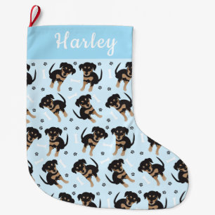Rottweiler Hund Mönster Blue Stor Julstrumpa