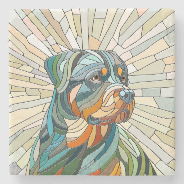 Rottweiler hund - mosaikkonst stenunderlägg (Framsidan)
