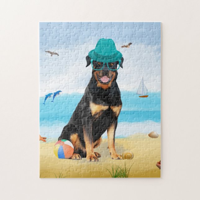 Rottweiler Hund på Beach Pussel (Vertikal)
