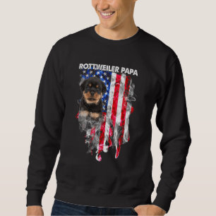 Rottweiler Hund Pappa USA flagga Lycklig Fars dag Lång Ärmad Tröja