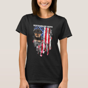 Rottweiler Hund Pappa USA flagga Lycklig Fars dag T Shirt
