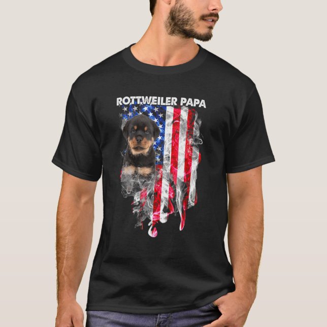 Rottweiler Hund Pappa USA flagga Lycklig Fars dag  T Shirt (Framsida)