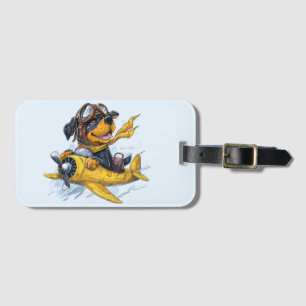 Rottweiler Hund Pilot Flygplan Bagagebricka