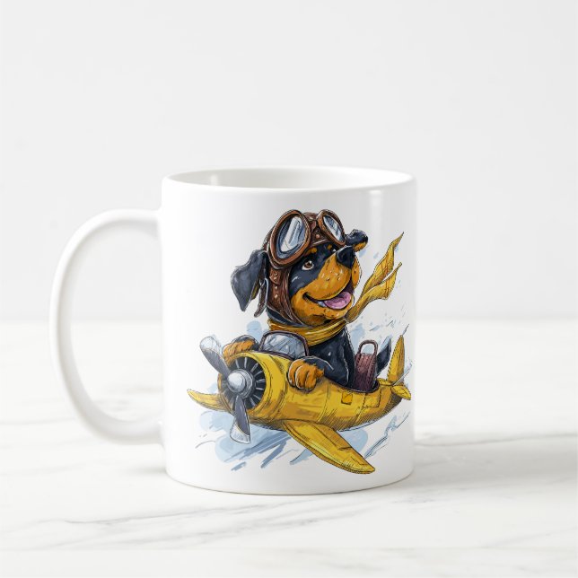 Rottweiler Hund Pilot Flygplan Kaffemugg (Vänster)