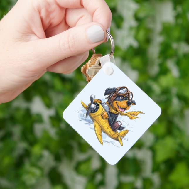 Rottweiler Hund Pilot Flygplan Nyckelring (Hand)