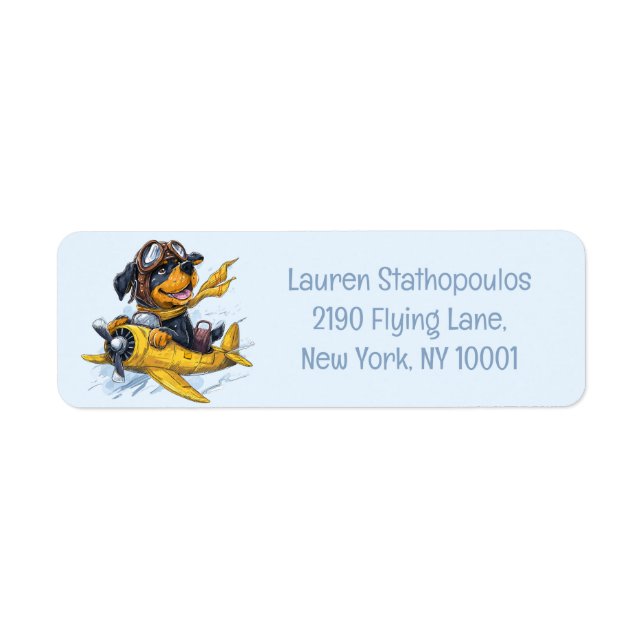 Rottweiler Hund Pilot Flygplan Returadress Etikett (Framsidan)