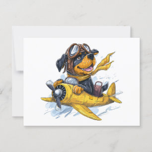 Rottweiler Hund Pilot Flygplan Vykort