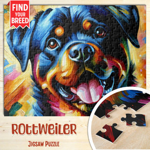 Rottweiler Hund Porträtt Akryl Konsttryck Hund Pussel