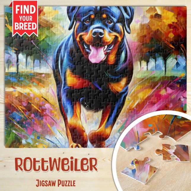 Rottweiler Hund Porträtt Akryl Konsttryck Hund Pussel (Skapare uppladdad)