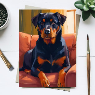 Rottweiler Hund Porträtt Husdjur Målning Akvarell Vykort