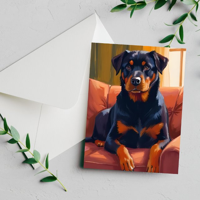 Rottweiler Hund Porträtt Husdjur Målning Kort (Skapare uppladdad)