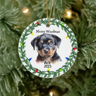 Rottweiler Hund/Puppy Monogram jul Julgransprydnad Keramik