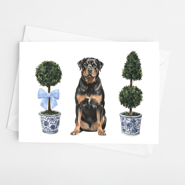 Rottweiler Hund Puppy Topiary Watercolor Card Kort (Skapare uppladdad)