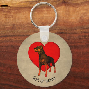 Rottweiler Hund Red Heart Personlig Nyckelring
