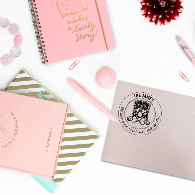 Rottweiler Hund Returadress Family Stämpel (Skapare uppladdad)