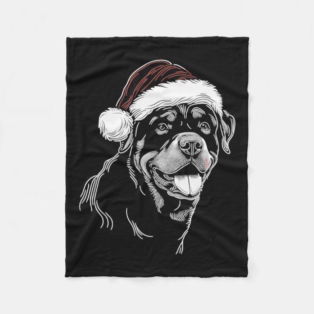 Rottweiler Hund Santa Hat jul Julafton Pajama Fleecefilt (Framsidan)