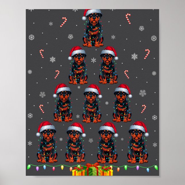 Rottweiler Hund Santa Hat Julafton Light Manar Wom Poster (Framsidan)