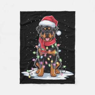 Rottweiler Hund Santa Hat Julgran Light Julafton Fleecefilt