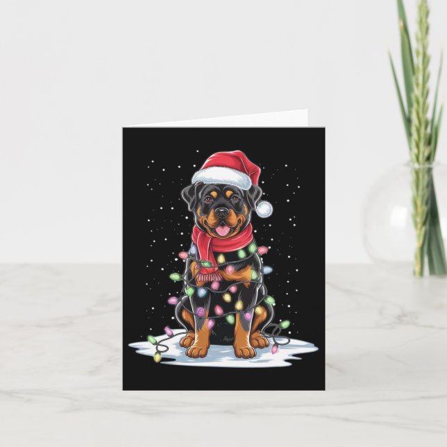 Rottweiler Hund Santa Hat Julgran Light Julafton Kort (Framsida)