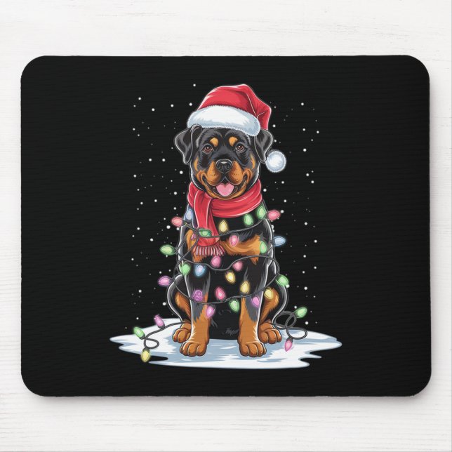 Rottweiler Hund Santa Hat Julgran Light Julafton Musmatta (Framsidan)