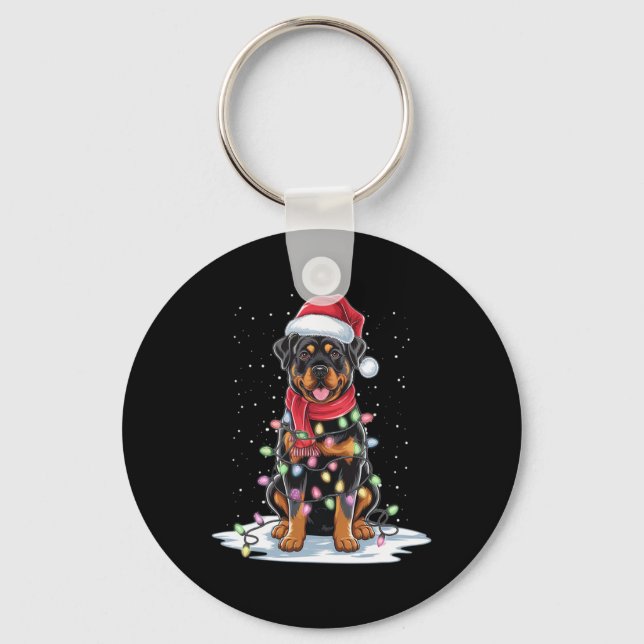 Rottweiler Hund Santa Hat Julgran Light Julafton Nyckelring (Framsida)