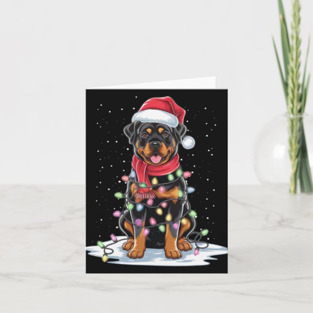 Rottweiler Hund Santa Hatt Julgran Ljusstake Jul Kort (Framsida)