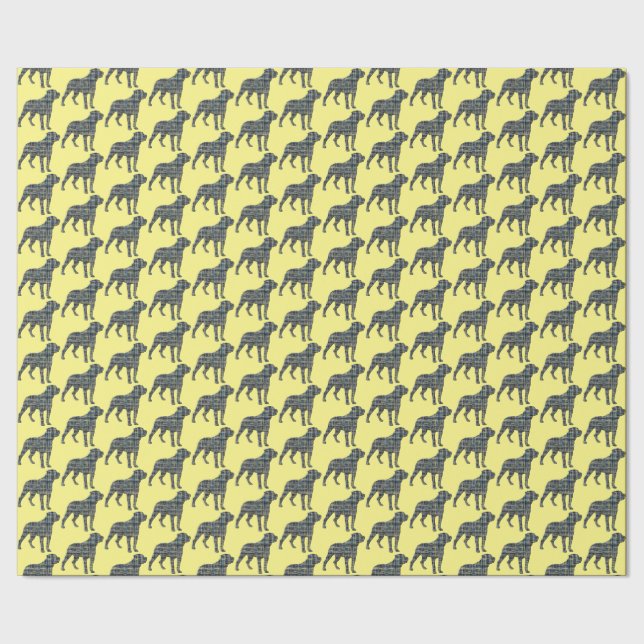 Rottweiler Hund Silhouette Gult/Blue Grid Gult Presentpapper (Seam)