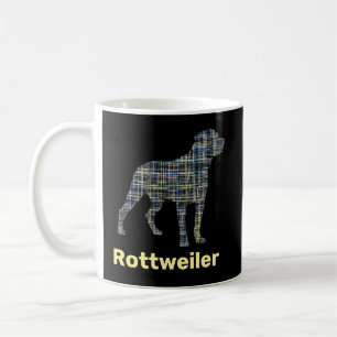 Rottweiler Hund Silhouette Gult & Blue Grid Kaffemugg