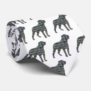 Rottweiler Hund Silhouette Gult & Blue Grid White Slips