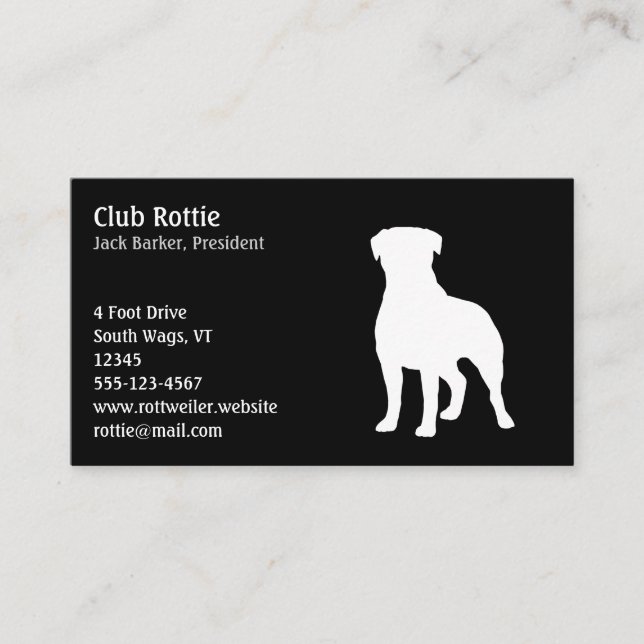 Rottweiler Hund Silhouette | Svartvit | HUND Visitkort (Framsida)