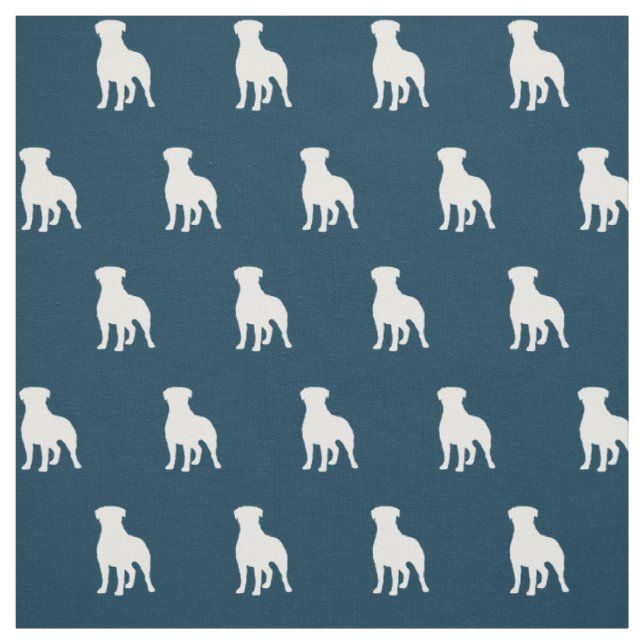 Rottweiler Hund Silhouettes Blue och White Tyg (Provkarta)