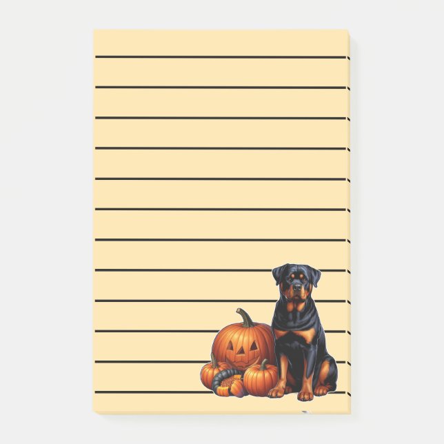 Rottweiler Hund Sitta av Halloween Pumpkins Post-it Block (Framsida)