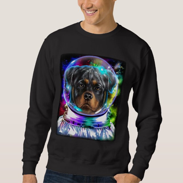 Rottweiler Hund som astronaut prospektering av rym Lång Ärmad Tröja (Framsida)