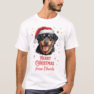 Rottweiler Hund som Santa God jul T Shirt