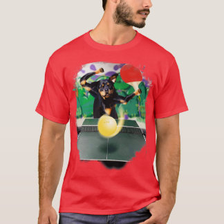 Rottweiler Hund Spela Bord Tennis Ping Pong T Shirt