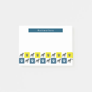Rottweiler Hund & Tass Gult & Blue Grid Silhouette Post-it Block