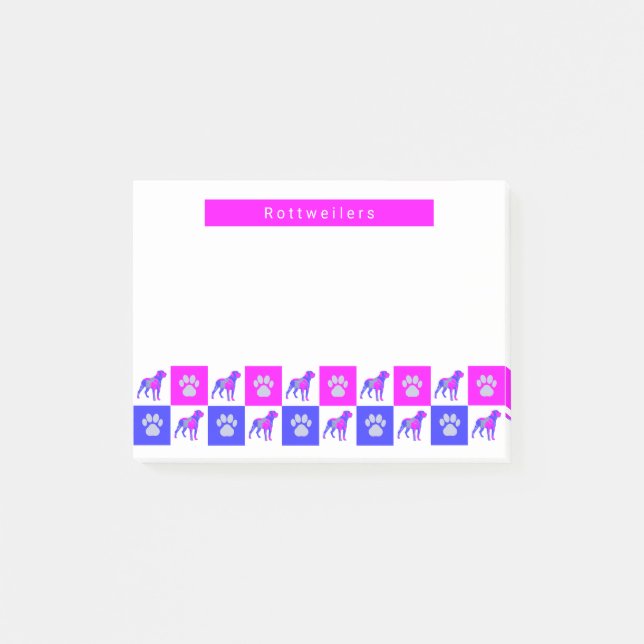 Rottweiler Hund & Tass Shock rosa & Blue Silhouett Post-it Block (Framsida)