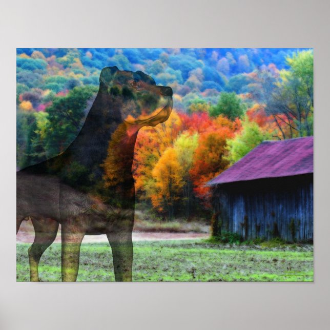 Rottweiler Hund Tobacco Barn Fantasy Art Poster (Framsidan)