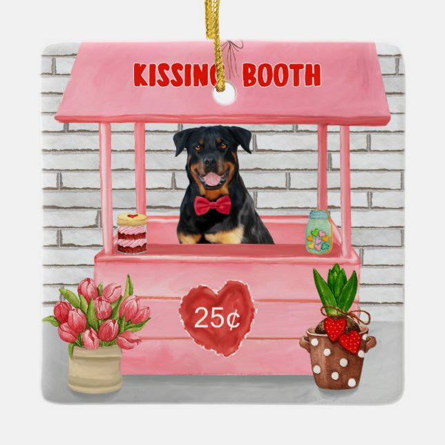 Rottweiler Hund Valentine Day Kissing Booth Julgransprydnad Keramik (Framsida)