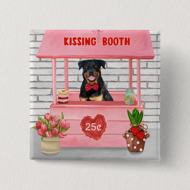 Rottweiler Hund Valentine Day Kissing Booth Knapp (Framsida)