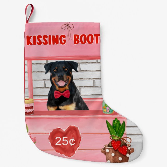 Rottweiler Hund Valentine Day Kissing Booth Liten Julstrumpa (Framsidan)